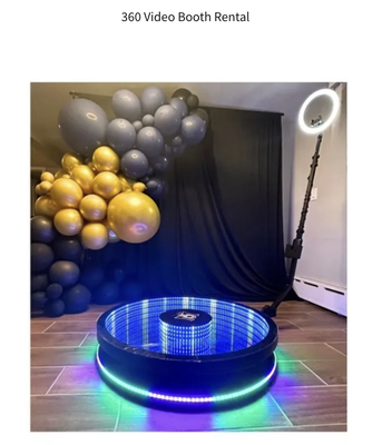 360 Infinity Glass Video Booth - Features:

LED-illuminated tempered glass platform with customizable colors and light shows
Accommodates 4-6 people
Custom video overlay
Selectable soundtrack for videos
Digital distribution options: Text, email, Airdrop, Instagram, or QR code
Still photo and GIF creation available (subject to additional charges)
Print options with custom overlays in sizes 2x6 or 4x6 (subject to additional charges)
Personalized logo at the platform's center


Standard Package Includes:



Delivery setup and breakdown services
Standard backdrop
Stanchions with velvet ropes and additional lighting
Customizable video overlays
Choice of light show colors and patterns
Music selection for videos
Digital sharing through text, email, Airdrop, or QR code
On-site attendant