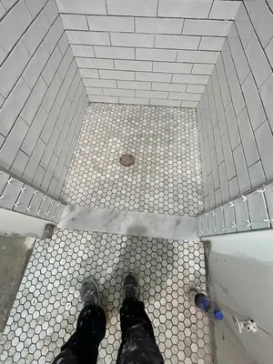 Tile work subway and penny tile and 12x24 tile - Tile installation subway penny tile 12x24 Tile work subway and penny tile and 12x24 tile - Tile installation subway penny tile 12x24