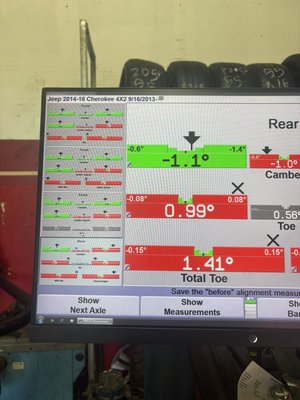 We did an alignment that was so off and look at the results! - Costumer came in worried and left thrilled with a car running straight! We did an alignment that was so off and look at the results! - Costumer came in worried and left thrilled with a car running straight!