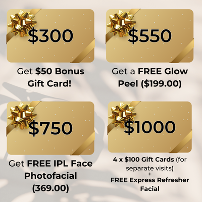 Gift Card Specials - Give the gift of self-care—or treat yourself! Enjoy bonus perks with gift card purchases: FREE facials, peels, or added credit. Perfect for birthdays, holidays, or just because. Gift Card Specials - Give the gift of self-care—or treat yourself! Enjoy bonus perks with gift card purchases: FREE facials, peels, or added credit. Perfect for birthdays, holidays, or just because.