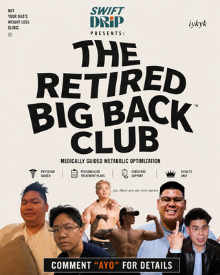 Medically Guided Weight Loss - "The Retired Big Back Club" - Welcome to The Retired Big Back Club™.
Yes, that’s really what we called it.
Behind the unserious name is a seriously structured, medically guided weight management program designed for people who want more than another diet, detox, or “just try harder” conversation.
SwiftDrip’s Retired Big Back Club combines medical evaluation, personalized weight management, ongoing support, and GLP-1 medication when medically appropriate and prescribed by a licensed healthcare provider.
MEDICALLY GUIDED WEIGHT LOSS
Weight management isn’t one-size-fits-all.
Our program begins with medical screening and provider evaluation to determine whether treatment is appropriate for you. Your health history, current medications, goals, potential contraindications, and other relevant factors are considered before a treatment plan is established.
For eligible patients, that plan may include GLP-1-based medication prescribed by a licensed provider.
Medication is not appropriate for everyone, and enrollment does not guarantee a prescription.
WHAT ARE GLP-1 MEDICATIONS?
GLP-1-based medications have become an increasingly common medical option for eligible patients pursuing weight management.
Depending on your individual evaluation and treatments available through our program, your provider can determine whether GLP-1-based therapy is medically appropriate for you.
Rather than treating medication as a quick fix, our goal is to provide structure around the process: medical evaluation, a personalized plan, ongoing follow-up, and support throughout your journey.
THE RETIRED BIG BACK CLUB™
We wanted a weight management program that felt less intimidating, less judgmental, and considerably less boring.
Thus: The Retired Big Back Club.
The name is playful. The medical oversight isn't.
This program is for people ready to work toward meaningful changes in their weight and habits with guidance from healthcare professionals.
No shame. No lectures. No pretending weight management is always as simple as “eat less and exercise more.”
Just a structured plan, medical guidance, and support along the way.
WHAT TO EXPECT
Your journey starts with the required intake and medical evaluation.
Your provider will review your medical history and determine whether you are an appropriate candidate for available weight management options.
If medication is prescribed, medication selection, dosing, monitoring, and adjustments are determined by your treating provider based on your individual circumstances and clinical response.
Ongoing follow-up allows your progress and tolerance to be reviewed so your care plan can be adjusted when medically appropriate.
MORE THAN A NUMBER ON THE SCALE
We know why most people initially walk through the door: they want to lose weight.
But sustainable weight management involves more than watching the scale move.
Our approach encourages clients to consider the bigger picture—including nutrition, activity, hydration, consistency, lifestyle habits, and maintaining progress over time.
Medication can be one component of a broader medically guided weight management strategy for eligible patients.
WEIGHT MANAGEMENT WITHOUT THE WEIRD ENERGY
Healthcare can be professional without making you uncomfortable about asking for help.
The Retired Big Back Club was created to make the experience approachable while maintaining appropriate medical standards.
Ask questions. Talk openly about what’s working. Tell us when something isn’t. Learn what your treatment is actually doing.
We’d rather have an informed patient than someone blindly following a program.
GLP-1 WEIGHT MANAGEMENT IN LOS ANGELES
If you’re searching for medically guided weight loss, GLP-1 weight management, medical weight management, or provider-guided weight loss in Los Angeles, The Retired Big Back Club offers an approachable way to explore your options.
Treatment is personalized, and results vary. No specific amount or rate of weight loss can be guaranteed.
Prescription medication is available only when prescribed by an appropriately licensed healthcare provider following medical evaluation. Eligibility, medication availability, pricing, and recommended therapy may vary.
GLP-1-based medications have potential risks, side effects, contraindications, and drug interactions. Your healthcare provider determines whether treatment is appropriate based on your individual circumstances.
READY TO RETIRE?
Maybe you’ve tried doing it completely on your own.
Maybe you’ve lost weight before and gained it back.
Maybe you’re simply ready to explore medically guided weight management.
Whatever brought you here, we’ll start with an evaluation—not assumptions.
Welcome to The Retired Big Back Club™.
A ridiculous name for a very real goal.
Medically guided weight management. Provider oversight. GLP-1 treatment when appropriate.
Your retirement paperwork starts here. Medically Guided Weight Loss - "The Retired Big Back Club" - Welcome to The Retired Big Back Club™.
Yes, that’s really what we called it.
Behind the unserious name is a seriously structured, medically guided weight management program designed for people who want more than another diet, detox, or “just try harder” conversation.
SwiftDrip’s Retired Big Back Club combines medical evaluation, personalized weight management, ongoing support, and GLP-1 medication when medically appropriate and prescribed by a licensed healthcare provider.
MEDICALLY GUIDED WEIGHT LOSS
Weight management isn’t one-size-fits-all.
Our program begins with medical screening and provider evaluation to determine whether treatment is appropriate for you. Your health history, current medications, goals, potential contraindications, and other relevant factors are considered before a treatment plan is established.
For eligible patients, that plan may include GLP-1-based medication prescribed by a licensed provider.
Medication is not appropriate for everyone, and enrollment does not guarantee a prescription.
WHAT ARE GLP-1 MEDICATIONS?
GLP-1-based medications have become an increasingly common medical option for eligible patients pursuing weight management.
Depending on your individual evaluation and treatments available through our program, your provider can determine whether GLP-1-based therapy is medically appropriate for you.
Rather than treating medication as a quick fix, our goal is to provide structure around the process: medical evaluation, a personalized plan, ongoing follow-up, and support throughout your journey.
THE RETIRED BIG BACK CLUB™
We wanted a weight management program that felt less intimidating, less judgmental, and considerably less boring.
Thus: The Retired Big Back Club.
The name is playful. The medical oversight isn't.
This program is for people ready to work toward meaningful changes in their weight and habits with guidance from healthcare professionals.
No shame. No lectures. No pretending weight management is always as simple as “eat less and exercise more.”
Just a structured plan, medical guidance, and support along the way.
WHAT TO EXPECT
Your journey starts with the required intake and medical evaluation.
Your provider will review your medical history and determine whether you are an appropriate candidate for available weight management options.
If medication is prescribed, medication selection, dosing, monitoring, and adjustments are determined by your treating provider based on your individual circumstances and clinical response.
Ongoing follow-up allows your progress and tolerance to be reviewed so your care plan can be adjusted when medically appropriate.
MORE THAN A NUMBER ON THE SCALE
We know why most people initially walk through the door: they want to lose weight.
But sustainable weight management involves more than watching the scale move.
Our approach encourages clients to consider the bigger picture—including nutrition, activity, hydration, consistency, lifestyle habits, and maintaining progress over time.
Medication can be one component of a broader medically guided weight management strategy for eligible patients.
WEIGHT MANAGEMENT WITHOUT THE WEIRD ENERGY
Healthcare can be professional without making you uncomfortable about asking for help.
The Retired Big Back Club was created to make the experience approachable while maintaining appropriate medical standards.
Ask questions. Talk openly about what’s working. Tell us when something isn’t. Learn what your treatment is actually doing.
We’d rather have an informed patient than someone blindly following a program.
GLP-1 WEIGHT MANAGEMENT IN LOS ANGELES
If you’re searching for medically guided weight loss, GLP-1 weight management, medical weight management, or provider-guided weight loss in Los Angeles, The Retired Big Back Club offers an approachable way to explore your options.
Treatment is personalized, and results vary. No specific amount or rate of weight loss can be guaranteed.
Prescription medication is available only when prescribed by an appropriately licensed healthcare provider following medical evaluation. Eligibility, medication availability, pricing, and recommended therapy may vary.
GLP-1-based medications have potential risks, side effects, contraindications, and drug interactions. Your healthcare provider determines whether treatment is appropriate based on your individual circumstances.
READY TO RETIRE?
Maybe you’ve tried doing it completely on your own.
Maybe you’ve lost weight before and gained it back.
Maybe you’re simply ready to explore medically guided weight management.
Whatever brought you here, we’ll start with an evaluation—not assumptions.
Welcome to The Retired Big Back Club™.
A ridiculous name for a very real goal.
Medically guided weight management. Provider oversight. GLP-1 treatment when appropriate.
Your retirement paperwork starts here.