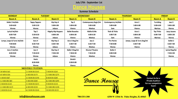 Our Current Schedule! - We are booking for end of Summer and Fall classes! Call us today! Our Current Schedule! - We are booking for end of Summer and Fall classes! Call us today!