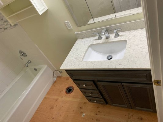 Bathroom remodeling after water damage - Bathroom after water damage removal – subfloor exposed and drying equipment in place. Bathroom remodeling after water damage - Bathroom after water damage removal – subfloor exposed and drying equipment in place.