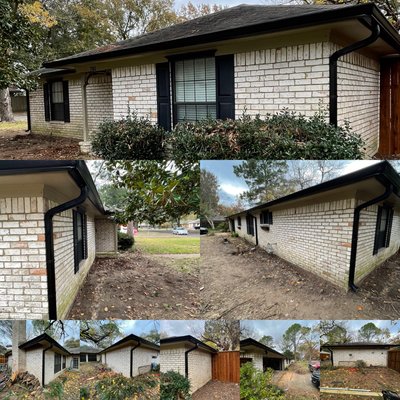 6 Inch Black Gutter installation - This House is getting remodeled but the choice of 6 Inch Black Gutters was the best choice. Choosing King Seamless Gutters, we will always promise professional work and an satisfied customer! 6 Inch Black Gutter installation - This House is getting remodeled but the choice of 6 Inch Black Gutters was the best choice. Choosing King Seamless Gutters, we will always promise professional work and an satisfied customer!