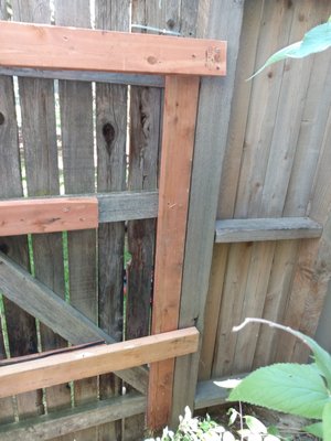 Secure a broken fence so no one is able to access it. - I was contacted by a customer requesting to secure a broken gate that she didn't want accessible, but to be secure. I added multiple 2x4s securing the gate so it's no longer accessible but firmly secure. Secure a broken fence so no one is able to access it. - I was contacted by a customer requesting to secure a broken gate that she didn't want accessible, but to be secure. I added multiple 2x4s securing the gate so it's no longer accessible but firmly secure.