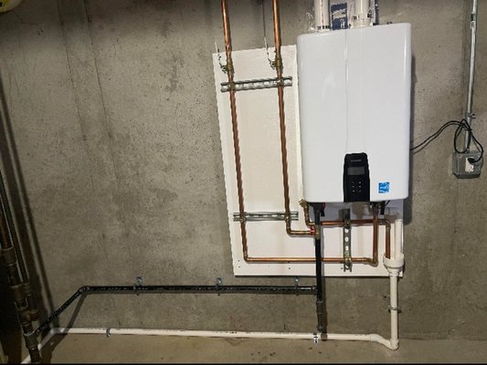 Navien Tankless water heater - Never ending hot water for this happy customer! This took a full day to remove and cap off the old tank water heater, and install this beauty. This customer will also receive a $600 tax credit for the energy star program! A space saving tankless water heater can provide hot water to multiple fixtures at the same time while never ending, mom can do the laundry while all the kids shower after practice!  Another quality job done by Big Al your friendly plumber pal. Call today 234-226-2821