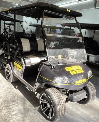 2025 Rental Season - Experience the ultimate beach adventure with Sunsational Cart Rentals' brand new 2025 6-passenger street-legal golf carts! Perfect for families and groups, our top-of-the-line carts come equipped with: Touchscreen with Bluetooth & speakers, Lithium battery and USB charging ports. 2025 Rental Season - Experience the ultimate beach adventure with Sunsational Cart Rentals' brand new 2025 6-passenger street-legal golf carts! Perfect for families and groups, our top-of-the-line carts come equipped with: Touchscreen with Bluetooth & speakers, Lithium battery and USB charging ports.