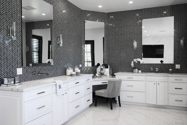 Luxury Master Bathroom + Steam Room - This Luxury Bathroom is every home-owners dream. We created this masterpiece with the help of one of our top designers to make sure ever inches the bathroom would be perfect. We are extremely happy this project turned out from the walk-in shower/steam room to the massive Vanity. Everything about this bathroom is made for luxury!