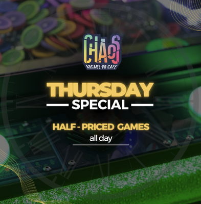Specials Events– Chaos Arcade - Chaos Arcade is Spokane’s most popular event and birthday party venue for kids, teens, and adults within a 15–20 mile radius—including Airway Heights, Mead, and all ZIP Codes from 99205 to 99001. Searching “birthday parties Spokane” or “party space near me?” Our customizable party packages include private access to arcade games, exclusive VR sessions, delicious catering from our food menu (pizza, snacks, drinks, beer for adults), and a dedicated party team to manage every detail. Host your next birthday, family event, youth group, or corporate gathering in a lively atmosphere that guarantees fun for all ages. We offer special party discounts and flexible options for small or large groups, making every celebration unique and memorable. Join the many families and groups who return to Chaos Arcade year after year for top-rated parties, laughter, and activities in Spokane’s best arcade environment.