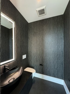 Elegant Powder Room Makeover - A fresh new look with stylish wallpaper transformed this powder room into a chic and inviting space, adding depth, character, and a touch of elegance. Elegant Powder Room Makeover - A fresh new look with stylish wallpaper transformed this powder room into a chic and inviting space, adding depth, character, and a touch of elegance.