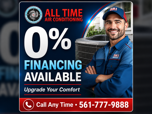 0% Financing Available - Are you worried about the cost of upgrading your HVAC? Well give us a call and see if you are eligible for financing that can get your monthly payments on a new system as low as $116 per month.  Call today! 561-SERVICE