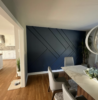 Accent Wall - My client wanted to add a little something to the dining room, so they came up with this design and color. Very beautiful accent wall. Accent Wall - My client wanted to add a little something to the dining room, so they came up with this design and color. Very beautiful accent wall.