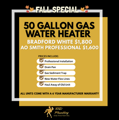 Water Heater Sale - Save now on our 50 gallon water heat set ups! Installed- Water Heater Sale - Save now on our 50 gallon water heat set ups! Installed-