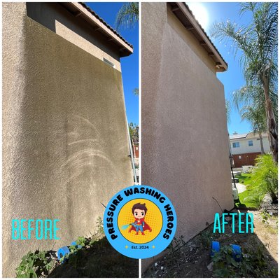 Algae removal - Overtime Algae can build up on the side of the homes or even on stonewalls.For this project we treated and cleaned the stucco using a soft wash method to effectively clean , and remove any algae without using high pressure.