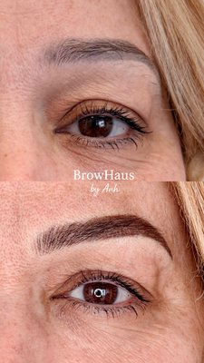 Brow Correction - Color correction and shape adjustment to improve previous brow work done by another artist. Brow Correction - Color correction and shape adjustment to improve previous brow work done by another artist.
