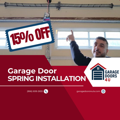 15% Off Spring Installation - Is your garage door spring worn out? Garage Doors For You offers professional spring installation services at 15% off. Ensure smooth and safe operation of your garage door. Contact us now to book your service and enjoy this special discount!