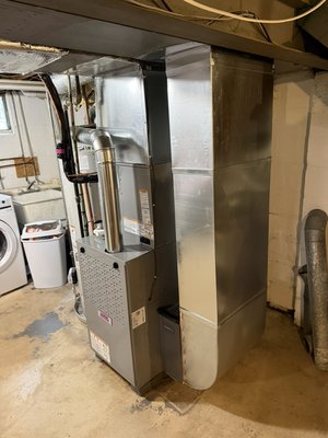 Gas Furnace and AC Install - We just replace an old beat up gas furnace and AC system for a customer in Wilmington DE. We removed all of the old rusty components and went back with new high quality materials to give the customer a fantastic new system. We replaced the old return to improve air flow, added a new high quality Honeywell filter system, a new gas furnace, new indoor coil with emergency shut off on the drain line for extra protection, and custom supply plenum to round out the indoor portion. Outside we replaced the old beat up ac with a new high efficiency AC unit, including a new PVC pad for it to sit on, all new electrical connections, new refrigerant lines and re-leveled the ground to make sure it stays nice and straight for years to come. Customer is thrilled with how clean the install looks and can’t wait to enjoy better comfort throughout the house for years to come.