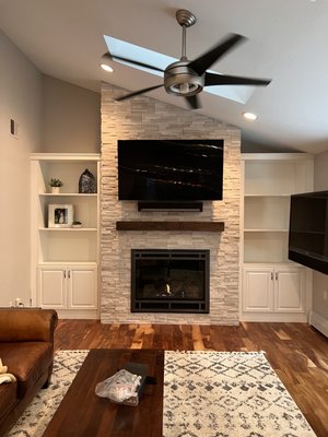 Fireplace Remodel ✨ Before and After - This project was fun! We helped completely transform this living room, the heart of the home. Customer wanted to make the space more effective with the shelves. The stack stone up the wall made the living room feel bigger and more open. We modernized the mantel and the fireplace. Overall, just a great remodel. Fireplace Remodel ✨ Before and After - This project was fun! We helped completely transform this living room, the heart of the home. Customer wanted to make the space more effective with the shelves. The stack stone up the wall made the living room feel bigger and more open. We modernized the mantel and the fireplace. Overall, just a great remodel.