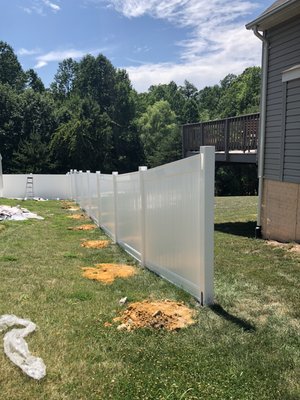PVC fence installation - New installation of PVC fence, marked property for homeowner, delivery of all materials and installation of PVC fence and 3 gates.