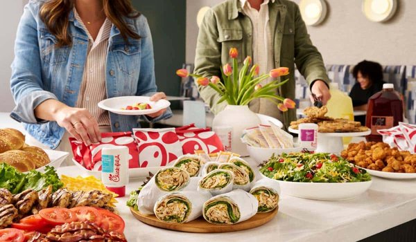 Catering - Every event. Every guest. All Caterted.

Whether you’re feeding a crowd of coworkers or just hosting a small dinner, mealtimes are made easier with Chick-fil-A® Catering. Order party trays, packaged meals, entrées, sides and more so you can spend less time cooking and more time enjoying the conversation with catered food made for you. 

Party with packaged meals
Treat them all to trays
Serve breakfast to a bunch

More meals. Less work.
Get it all — à la carte. Mix and match any of our catering menu items to create an appetizing spread for your next event. Or combine entrées, sides and desserts into a custom packaged meal for each guest. With Chick-fil-A®, you can cater with the exact food items your guests know and love. 

What you'll love about catering:

Most restaurants can prepare your catered food order with less than 24 hours lead time. 
No minimum order size required for pickup in restaurant.
Gluten free options  available for catering (and all the time). 
With pickup and delivery options, our catering service is as convenient as they come.