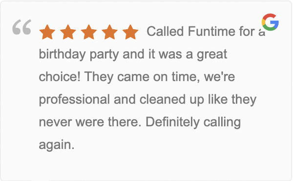 Google reviews! - RANKED #1!
FULLY LICENSED AND INSURED
FOR INFLATABLE AND BOUNCE HOUSE RENTALS IN WILMINGTON, NC
Many of the low priced operators in Wilmington are operating illegally.
The inflatables are required to be inspected every year and operators are required to carry liability insurance. We know that you want an exciting and fun experience, that’s why Funtime Inflatables NC is one of only two operators in the area that is fully licensed and insured. 

Serving the Wilmington area for 14 years!
We’re ranked #1 on Yelp!

Full Day Rentals (7 hours max)
Any concession machine rental only $50 with inflatable rental!
We Now Offer Face Painting!