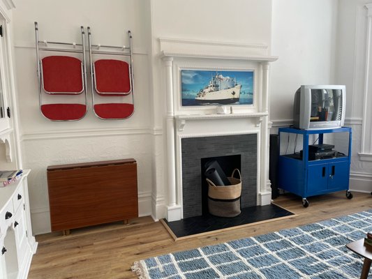 The Rat Pack Meets The AV Club In A Wes Anderson Movie! (Dining Room) - I Spy's Mission, Operation AV Club, which we chose to accept was to transform the dining room into a multipurpose space for playing video games on his old TV, playing  board games w/family & friends, yoga, office work, extra guests, & eating!