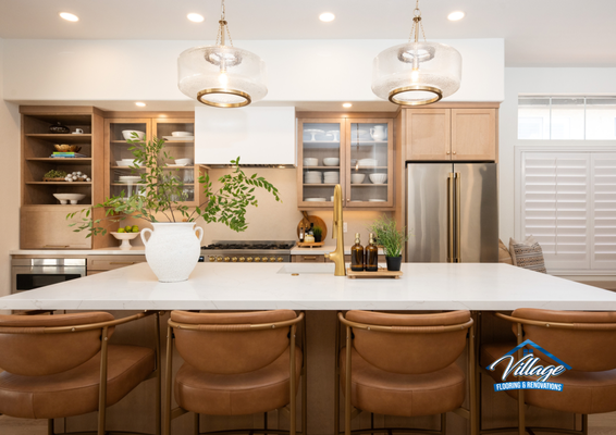 Warm & Timeless Kitchen Remodel - A warm, inviting kitchen designed with a timeless feel and modern functionality. Natural wood cabinetry, glass-front doors, brushed brass accents, and a spacious quartz island create a bright and welcoming space. Thoughtful details throughout the kitchen bring together classic style, everyday functionality, and a comfortable gathering space for family and friends. Warm & Timeless Kitchen Remodel - A warm, inviting kitchen designed with a timeless feel and modern functionality. Natural wood cabinetry, glass-front doors, brushed brass accents, and a spacious quartz island create a bright and welcoming space. Thoughtful details throughout the kitchen bring together classic style, everyday functionality, and a comfortable gathering space for family and friends.
