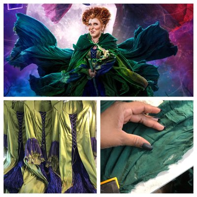 Hocus Pocus 2 - For Hocus Pocus 2, I handled extensive custom aging, distressing, and dye work across a wide range of costumes. This included all Sanderson Sister wardrobe pieces, Billy Butcherson, the Head Mother, and various other principal characters. Every piece was carefully treated to achieve the perfect balance of period-appropriate wear, magical eccentricity, and cinematic texture. Using layered dye techniques, natural and synthetic staining, and meticulous fabric distressing, I ensured that each garment told its own story on screen while maintaining continuity and character integrity.