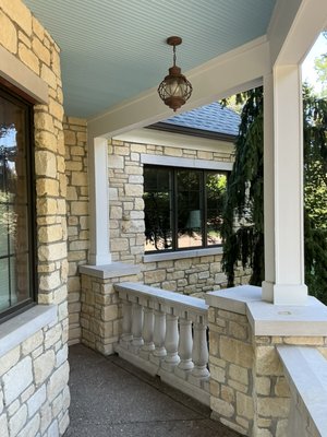 Porch soffits repairs,faucets repair,an waterproofing the side of house - Front porch soffits repaired,caulked and painted