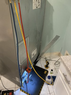 Refrigerator Repair - The fridge stopped cooling. We explained the customer about the issue and she decided to go ahead and fix it. 1 and 1/2 hour later, the fridge was up and running again!