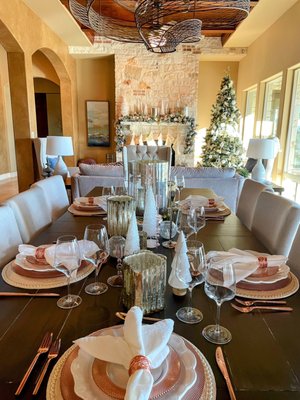 Luxury Holiday Decor Project: Bespoke Elegance - For this family, we crafted a truly luxurious holiday experience, blending found items with carefully sourced products to create a cohesive, stunning look. Our work included a magazine-worthy tablescape, elegant mantle decor, and an impressive 14-foot holiday tree—all designed to elevate the festive spirit of the home. Every detail was bespoke, reflecting both the family's unique style and our commitment to creating magical, effortless holiday settings. The result? A warm, inviting space that embodies holiday luxury and comfort. Luxury Holiday Decor Project: Bespoke Elegance - For this family, we crafted a truly luxurious holiday experience, blending found items with carefully sourced products to create a cohesive, stunning look. Our work included a magazine-worthy tablescape, elegant mantle decor, and an impressive 14-foot holiday tree—all designed to elevate the festive spirit of the home. Every detail was bespoke, reflecting both the family's unique style and our commitment to creating magical, effortless holiday settings. The result? A warm, inviting space that embodies holiday luxury and comfort.