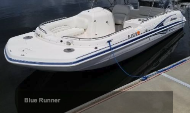 Blue Runner Boat Rental - Overview
10 Passenger Deck Boat
35 Miles Per Hour Average Speed, Stereo/Music Shade Canopy, Cooler, GPS For Navigation & Tracking