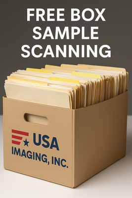 Try Our FREE One-Box Sample! - USA Imaging, Inc. Offers FREE One-Box Scanning Sample to Help You Get Started — No Obligation.

San Diego, CA — Thinking about digitizing your office documents but unsure if now is the right time for a full project commitment? USA Imaging, Inc. makes it easy to explore your options with our FREE one-box scanning sample — no obligation required.

We understand that starting a scanning project can feel overwhelming. You might be wondering:

How will the scanned files look?

Will the digital format meet our organization’s needs?

How easy will it be to find and retrieve documents afterward?

Can scanning truly streamline our operations?

At USA Imaging, Inc., we believe that seeing is believing. That's why we offer to scan one box of your documents — completely FREE — so you can experience the quality, accuracy, and efficiency we deliver before committing to a full project.

What’s Included in the FREE One-Box Sample:
✅ High-Resolution Scanning — Every page scanned with precision and clarity
✅ Multi-Page PDFs — Logical grouping of related documents for easy navigation
✅ Folder-Level Indexing — Digital files organized just like your paper folders
✅ Secure Handling — Chain-of-custody processes to protect your records
✅ Quick Turnaround — Most samples completed within a few business days

The sample allows you to review real results using your own files, giving you confidence in the quality of the final product — and a clear picture of how digitization can streamline your paper clutter, improve document retrieval, and free up valuable office space.

No Pressure, No Strings Attached
Our FREE one-box sample is truly no obligation.
There are no hidden fees, no pressure sales tactics, and no commitments until you're ready. We simply believe that offering a real, tangible sample of our work is the best way to earn your trust — and show you firsthand how digital transformation can benefit your organization.

Why Choose USA Imaging, Inc.?
Over 30 years of experience in document and large-format scanning

State-of-the-art equipment for superior image quality

100% Quality Control (QC) on all projects

Secure storage and handling of all physical and digital files

Transparent, honest pricing with no hidden fees

Our team is here to support you every step of the way — from first box to final delivery.

Ready to explore how easy it can be to digitize your documents?

Contact USA Imaging, Inc. today to schedule your FREE one-box scanning sample!

USA Imaging, Inc. — Where Trust, Quality, and Service Come First.