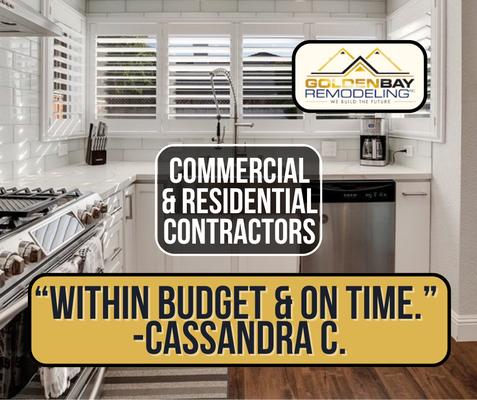 "WITHIN BUDGET & ON TIME!" -CASSANDRA - Deck construction Kitchen remodeling Bathroom remodeling Building additions Garage remodeling and more!