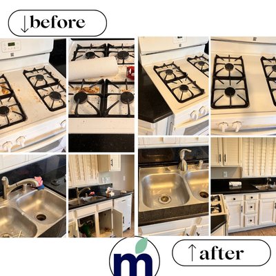 Kitchen Cleaning - Kitchen received a detailed cleaning from top to bottom. All countertops, surfaces, appliances, sink, and cabinet exteriors were wiped down and sanitized, with grease, crumbs, and buildup removed. Floors were cleaned and the space was left fresh, bright, and ready for everyday use. Kitchen Cleaning - Kitchen received a detailed cleaning from top to bottom. All countertops, surfaces, appliances, sink, and cabinet exteriors were wiped down and sanitized, with grease, crumbs, and buildup removed. Floors were cleaned and the space was left fresh, bright, and ready for everyday use.