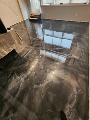 Metallic epoxy flooring - This customer requested to have metallic epoxy flooring done on the first floor of their loft. Metallic epoxy flooring - This customer requested to have metallic epoxy flooring done on the first floor of their loft.
