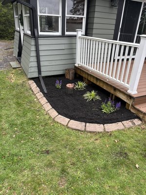 Hinkley spring mulch! - This mulching job was done with 2.5 yards of mulch in less than 4 hours. The customer requested fresh black mulch and to plant these plants in the predetermined locations. Per the customers request, mulch was installed around the ferns as well. Hinkley spring mulch! - This mulching job was done with 2.5 yards of mulch in less than 4 hours. The customer requested fresh black mulch and to plant these plants in the predetermined locations. Per the customers request, mulch was installed around the ferns as well.