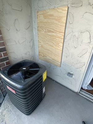 Quincy package unit swap to air handler and condenser ! - The condo owner was saying the old packaged closet unit was not cooling efficiently as it was before so we replaced it with a 2 ton wall mounted air handler and a 2 ton condenser