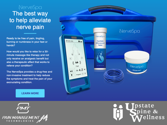 Pain Management Therapy - NerveSpa® - Ready to be free of pain, tingling, burning or numbness in your feet or hands?
How would you like to relax for a 30-minute massage-like therapy and not only receive an analgesic benefit but also a therapeutic effect that works to relieve your condition?
The NerveSpa provides a drug-free and non-invasive treatment to help reduce the symptoms and treat the pain of your excruciating condition.
Peripheral Neuropathy is a condition caused by nerve damage which creates pain, mostly in the hands or feet. Burning, tingling, numbness and the feeling of walking on pins-and-needles is associated with this condition. This painful condition causes difficulties in standing, walking, and holding objects for long periods of time.
Here at Upstate Spine & Wellness, we are committed to the fight against neuropathy with the hope of helping as many people as possible live a pain free life. While there is no cure for neuropathy, there are essential treatment options which are effective at slowing the progress of the condition, quelling the symptoms, and in many cases reversing some of its effects. These essential treatments are most effective when used in concert and on a daily basis until you achieve an aggregate milestone of 60-90 treatments from each modality.
After reaching the 60-90 day milestone of use for each of the therapies, treatments can then be pared back into a maintenance program. Although, diet, exercise and supplements should be maintained as a part of the daily formula for the long term.
Give us a call today and put the pain from your excruciating condition behind you.
📍 Location:
3115 Brushy Creek Rd Ste C1, Greer, SC 29650
📞 Call Us: (864) 801-1980
🌐 Visit Us: upstatespinewellness.com Pain Management Therapy - NerveSpa® - Ready to be free of pain, tingling, burning or numbness in your feet or hands?
How would you like to relax for a 30-minute massage-like therapy and not only receive an analgesic benefit but also a therapeutic effect that works to relieve your condition?
The NerveSpa provides a drug-free and non-invasive treatment to help reduce the symptoms and treat the pain of your excruciating condition.
Peripheral Neuropathy is a condition caused by nerve damage which creates pain, mostly in the hands or feet. Burning, tingling, numbness and the feeling of walking on pins-and-needles is associated with this condition. This painful condition causes difficulties in standing, walking, and holding objects for long periods of time.
Here at Upstate Spine & Wellness, we are committed to the fight against neuropathy with the hope of helping as many people as possible live a pain free life. While there is no cure for neuropathy, there are essential treatment options which are effective at slowing the progress of the condition, quelling the symptoms, and in many cases reversing some of its effects. These essential treatments are most effective when used in concert and on a daily basis until you achieve an aggregate milestone of 60-90 treatments from each modality.
After reaching the 60-90 day milestone of use for each of the therapies, treatments can then be pared back into a maintenance program. Although, diet, exercise and supplements should be maintained as a part of the daily formula for the long term.
Give us a call today and put the pain from your excruciating condition behind you.
📍 Location:
3115 Brushy Creek Rd Ste C1, Greer, SC 29650
📞 Call Us: (864) 801-1980
🌐 Visit Us: upstatespinewellness.com