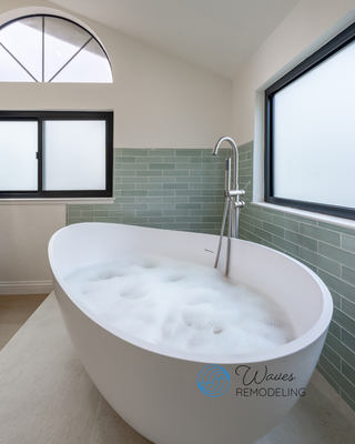 Soaking The Stress Away - From a relaxing soak in a freestanding tub to a refreshing rinse in a sleek glass shower , this remodel showcases how elegance and functionality can come together. Soft green subway tiles, modern finishes, and clean lines transform this bathroom into a spa-like retreat right at home.
At Waves Remodeling, we design spaces that bring comfort, beauty, and lasting value. Soaking The Stress Away - From a relaxing soak in a freestanding tub to a refreshing rinse in a sleek glass shower , this remodel showcases how elegance and functionality can come together. Soft green subway tiles, modern finishes, and clean lines transform this bathroom into a spa-like retreat right at home.
At Waves Remodeling, we design spaces that bring comfort, beauty, and lasting value.
