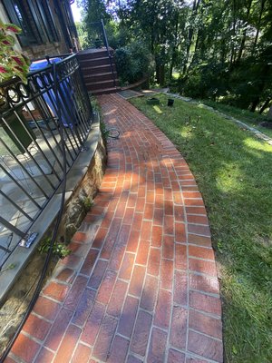 Brick Walkway - This walkway was pretty dirty a lot of mold, mildew & algae in which we had to treat the surface and then clean here are before and after. Brick Walkway - This walkway was pretty dirty a lot of mold, mildew & algae in which we had to treat the surface and then clean here are before and after.