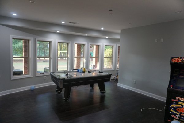 Residential Repaint - This was a take over job. Customer fired General contractor the painting was bad as well as odd angles that was done with regular joints tape which left angles looking wormy and not crisp