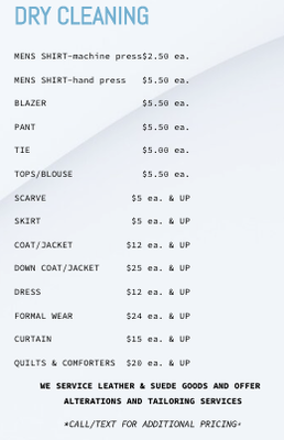 Dry Cleaning Prices - See our current dry cleaning prices Dry Cleaning Prices - See our current dry cleaning prices