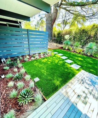 Landscape & Hardscape Irvine - This project was done in Irvine, CA. Mulch in all planters, all new plants, succulents, palms, birds of paradise. They also got artificial turf & pavers at the entrance of their home and marathon sod in the back yard with stepping stones to the pool! Landscape & Hardscape Irvine - This project was done in Irvine, CA. Mulch in all planters, all new plants, succulents, palms, birds of paradise. They also got artificial turf & pavers at the entrance of their home and marathon sod in the back yard with stepping stones to the pool!