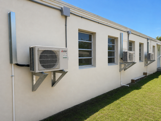 Middle School Mini Splits - On this project in gulfport, we removed 7 very old wall unit and replaced them with 18 SEER2 Mitsubishi Mini Splits.
We worked in conjunction with an electrical contractor and a general contractor to infill the wall, and run new electrical circuits for our air conditioners.
The new equipment was mounted using hurricane proof, engineered aluminum wall brackets and mounted at a height not susceptible to flooding.
Each class room turned out ice cold inside and will be heated for the winter using the inverter heat pump technology.
Power consumption was also cut in half thanks to the new found energy efficiency. Middle School Mini Splits - On this project in gulfport, we removed 7 very old wall unit and replaced them with 18 SEER2 Mitsubishi Mini Splits.
We worked in conjunction with an electrical contractor and a general contractor to infill the wall, and run new electrical circuits for our air conditioners.
The new equipment was mounted using hurricane proof, engineered aluminum wall brackets and mounted at a height not susceptible to flooding.
Each class room turned out ice cold inside and will be heated for the winter using the inverter heat pump technology.
Power consumption was also cut in half thanks to the new found energy efficiency.