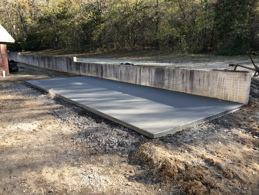 Lean-To Foundation - These customers wanted to build a lean-to, but wanted a slab poured for it first. If you need extra storage space, and wanted a shed built or moved, a good foundation for it is essential. This took 1 day Lean-To Foundation - These customers wanted to build a lean-to, but wanted a slab poured for it first. If you need extra storage space, and wanted a shed built or moved, a good foundation for it is essential. This took 1 day