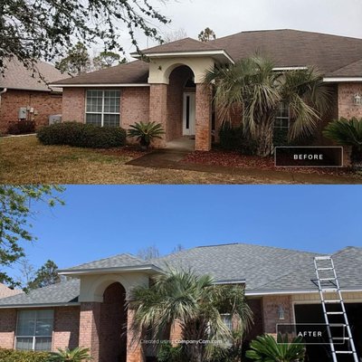 Shingle Roof Installation - Check out the before and after of this roof replacement!
The existing roof was an old 3-tab roof. These type of shingles are only rated for up to 60 mph winds, which just doesn't cut it here in Florida.
The new roof was installed with architectural dimensional shingles by Atlas (pictured here in the color Hearthstone) which are rated for up to 130 mph winds.
If you are looking for a new roof that will last, give us a call!
850-281-0457
~ Your Friends at Florida Roof Shingle Roof Installation - Check out the before and after of this roof replacement!
The existing roof was an old 3-tab roof. These type of shingles are only rated for up to 60 mph winds, which just doesn't cut it here in Florida.
The new roof was installed with architectural dimensional shingles by Atlas (pictured here in the color Hearthstone) which are rated for up to 130 mph winds.
If you are looking for a new roof that will last, give us a call!
850-281-0457
~ Your Friends at Florida Roof