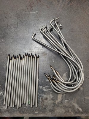 Stainless steel fishing products - This small run of 316 marine grade stainless fishing gaff hooks, tuna spikes, and jigs were made for a customer needing a domestic supplier for his products so he could advertise as 100% produced in the USA for his own clients. All bent and sharpened by hand and tempered for superior durability and a long lasting point Stainless steel fishing products - This small run of 316 marine grade stainless fishing gaff hooks, tuna spikes, and jigs were made for a customer needing a domestic supplier for his products so he could advertise as 100% produced in the USA for his own clients. All bent and sharpened by hand and tempered for superior durability and a long lasting point