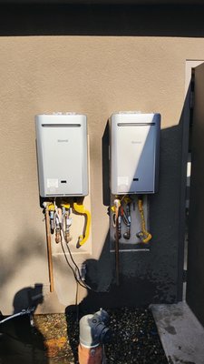 Tankless install for hotel building - This hotel didn't have hot water in their kitchen area to help them out We installed two new tankless Rinnai water heaters and replaced the old ones Tankless install for hotel building - This hotel didn't have hot water in their kitchen area to help them out We installed two new tankless Rinnai water heaters and replaced the old ones