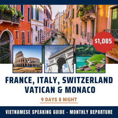 FRANCE, ITALY, SWITZERLAND, VATICAN & MONACO 9 DAYS TOUR - Uncover the treasures of France, Italy, Switzerland, Vatican, and Monaco on an extraordinary 9-day tour for just $1,085 (*Flight and meals excluded). Don't miss this opportunity to explore the best of Europe. FRANCE, ITALY, SWITZERLAND, VATICAN & MONACO 9 DAYS TOUR - Uncover the treasures of France, Italy, Switzerland, Vatican, and Monaco on an extraordinary 9-day tour for just $1,085 (*Flight and meals excluded). Don't miss this opportunity to explore the best of Europe.